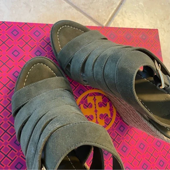 Tory Burch Bailey Multi-Strap Espadrille Wedge 110mm Banana Leaf Suede - Picture 7 of 12